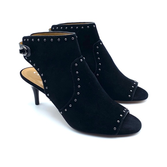 Coach Shoes - Coach Mabella Suede Open Toe Studded Heel Booties
